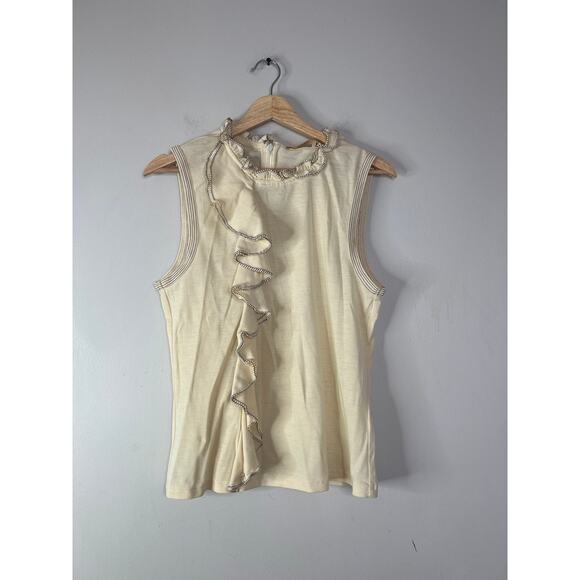 NWT Ulla Johnson Brea Ruffle Sleeveless Contrast Lightweight Wool Top Pearl - Picture 2 of 8